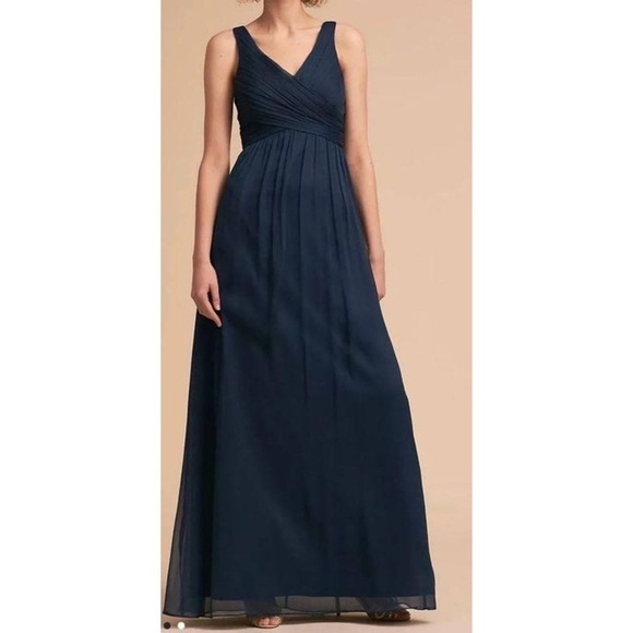 Anthropologie BHLDN Brigitte Chiffon Maxi Dress Gown Navy Blue - Picture 9 of 9
